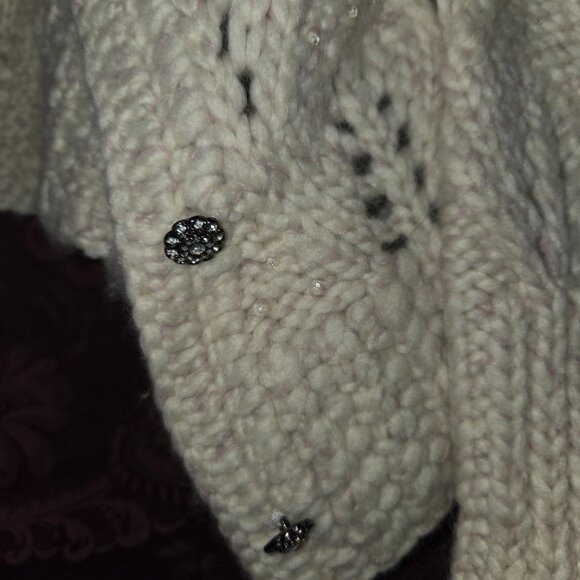 Anthropologie Hand Knit by Dollie Ivory Sequin Wool Knit Cardigan Women Size XL - Picture 2 of 9